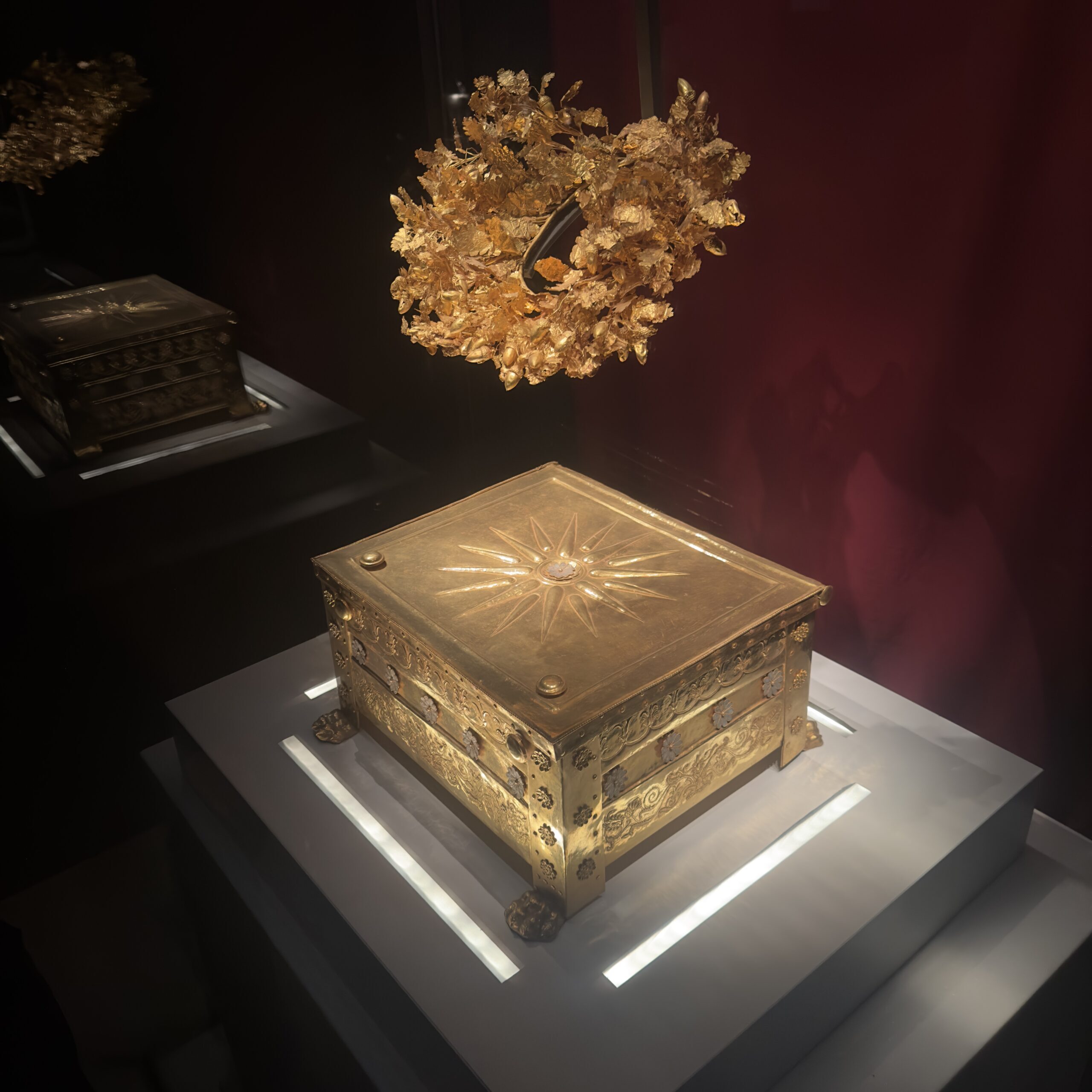 Golden larnax from the Royal Tombs of Vergina, attributed to Philip II of Macedon, displayed in the museum at Aigai